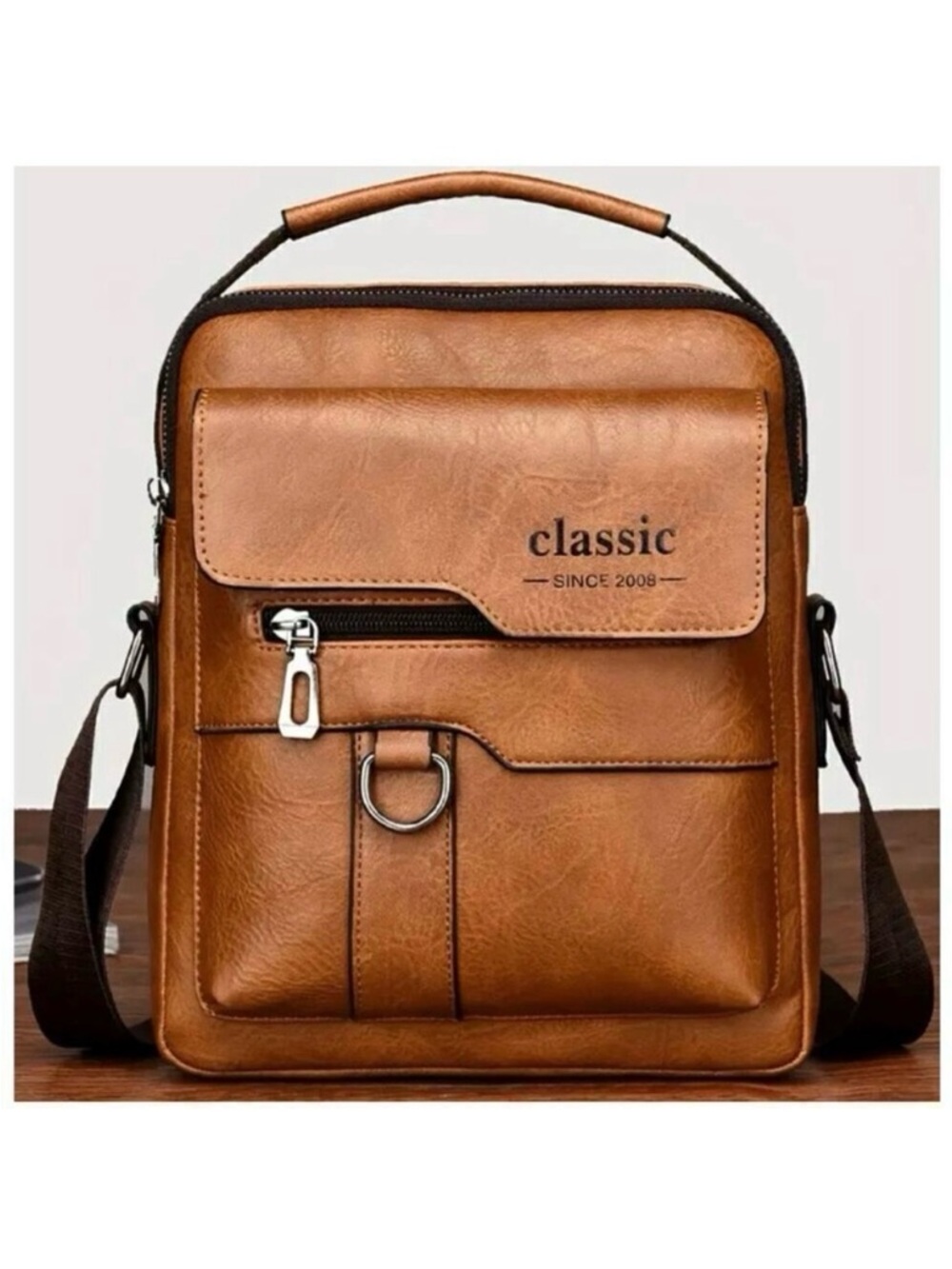NWT CLASSIC Vintage Tan Camel Shoulder Spacious Multi-Pocket Office Travel Bag